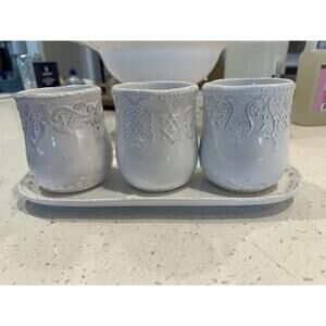 Maison Versailles Blanc 3 Cup and Tray Set - Great for Entertaining